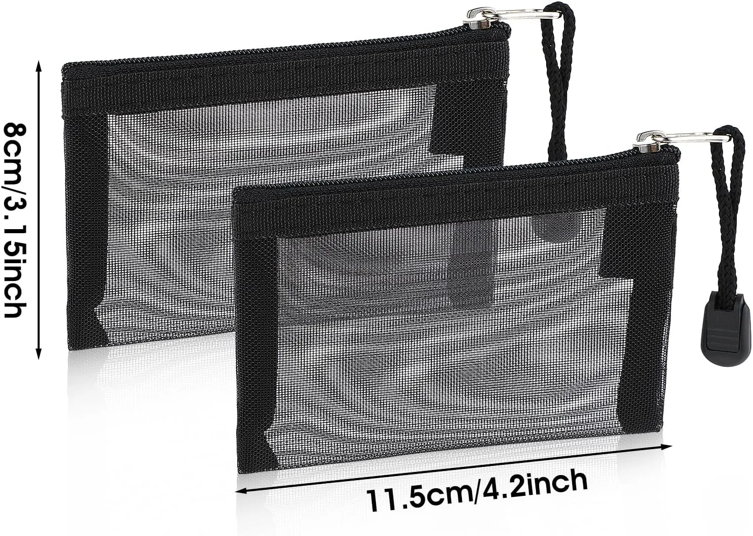 5 Pack Mini Zipper Mesh Bags 3 x 4.5 Inch Nylon Makeup Organizer Portable Travel Cosmetic Pouch Kit Beauty Accessories Holder Bag Storage Coin Purse for Small Items (Black)
