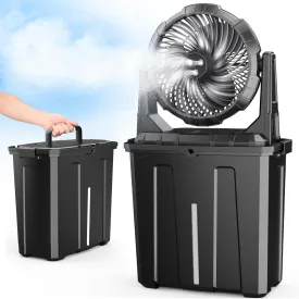 Ausic Outdoor Misting Fan Portable 9L Bucket, 10-inch Mist Fans for Patios/Camping/Beach/Golf etc., 30000mAh USB Rechargeable Battery Powered Floor Water Cooling Fan, 3 Strong Winds, 3 Spray Mister