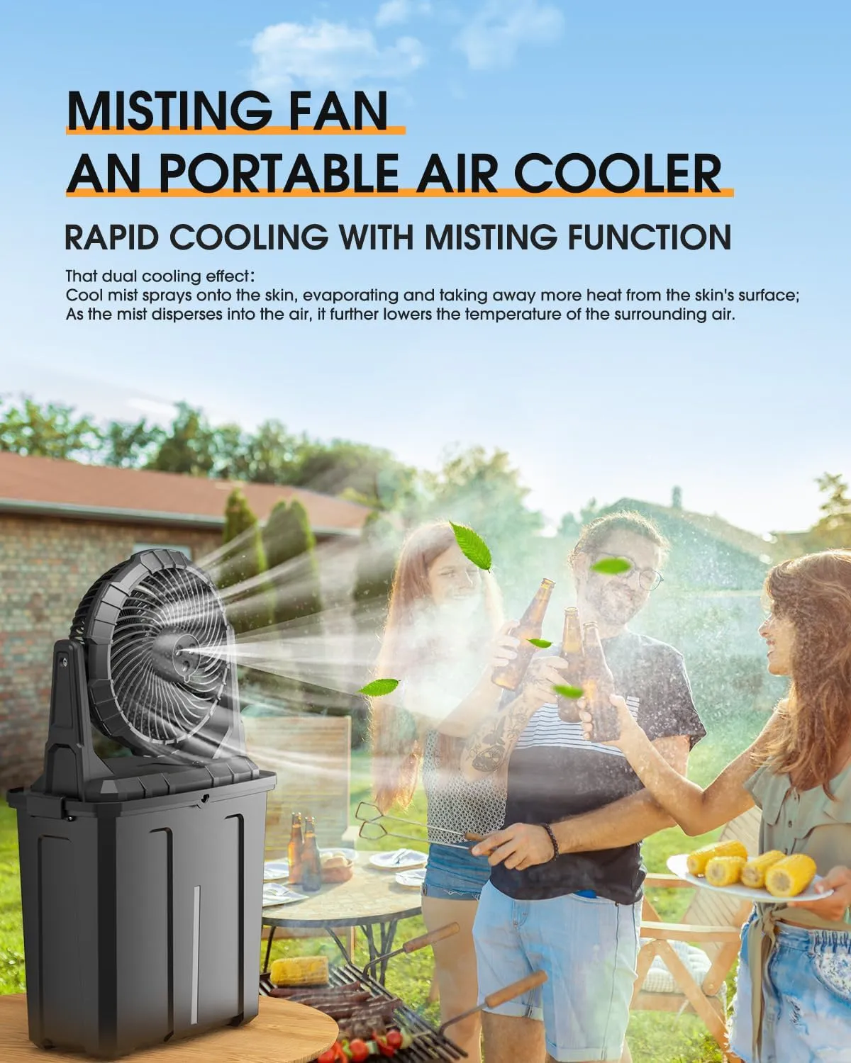 Ausic Outdoor Misting Fan Portable 9L Bucket, 10-inch Mist Fans for Patios/Camping/Beach/Golf etc., 30000mAh USB Rechargeable Battery Powered Floor Water Cooling Fan, 3 Strong Winds, 3 Spray Mister