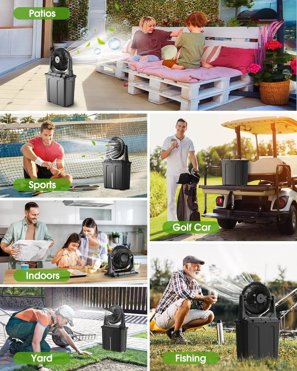 Ausic Outdoor Misting Fan Portable 9L Bucket, 10-inch Mist Fans for Patios/Camping/Beach/Golf etc., 30000mAh USB Rechargeable Battery Powered Floor Water Cooling Fan, 3 Strong Winds, 3 Spray Mister