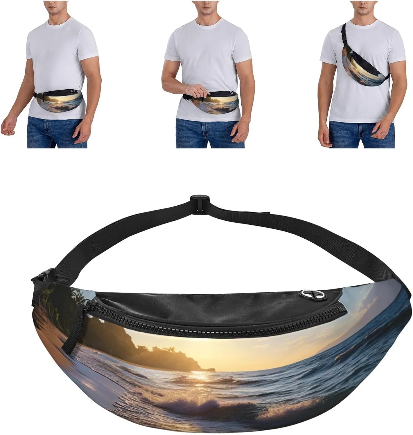 Beach View Fanny Pack for Women Men Fashion Waist Pack Adjustable Belt Bag for Workout Running Travelling Casual Waist Bag