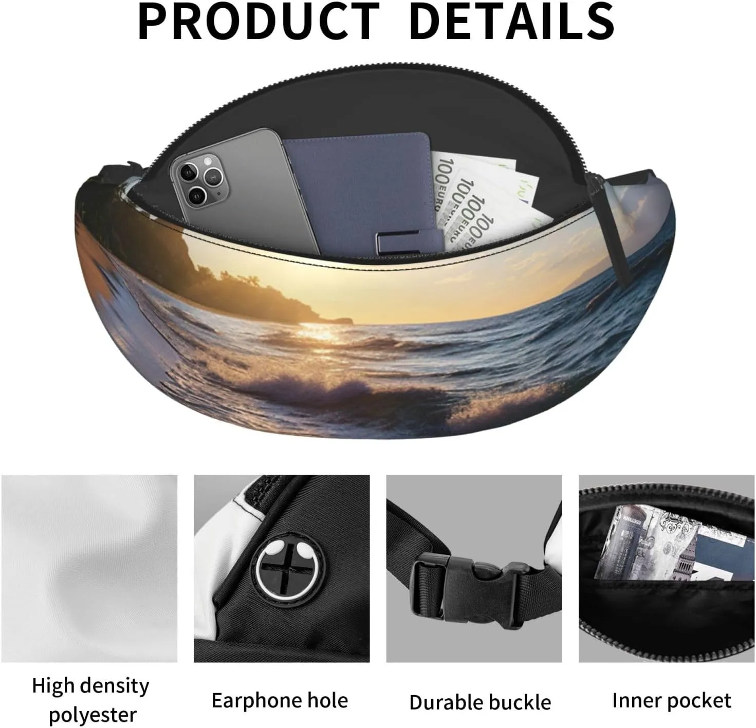 Beach View Fanny Pack for Women Men Fashion Waist Pack Adjustable Belt Bag for Workout Running Travelling Casual Waist Bag