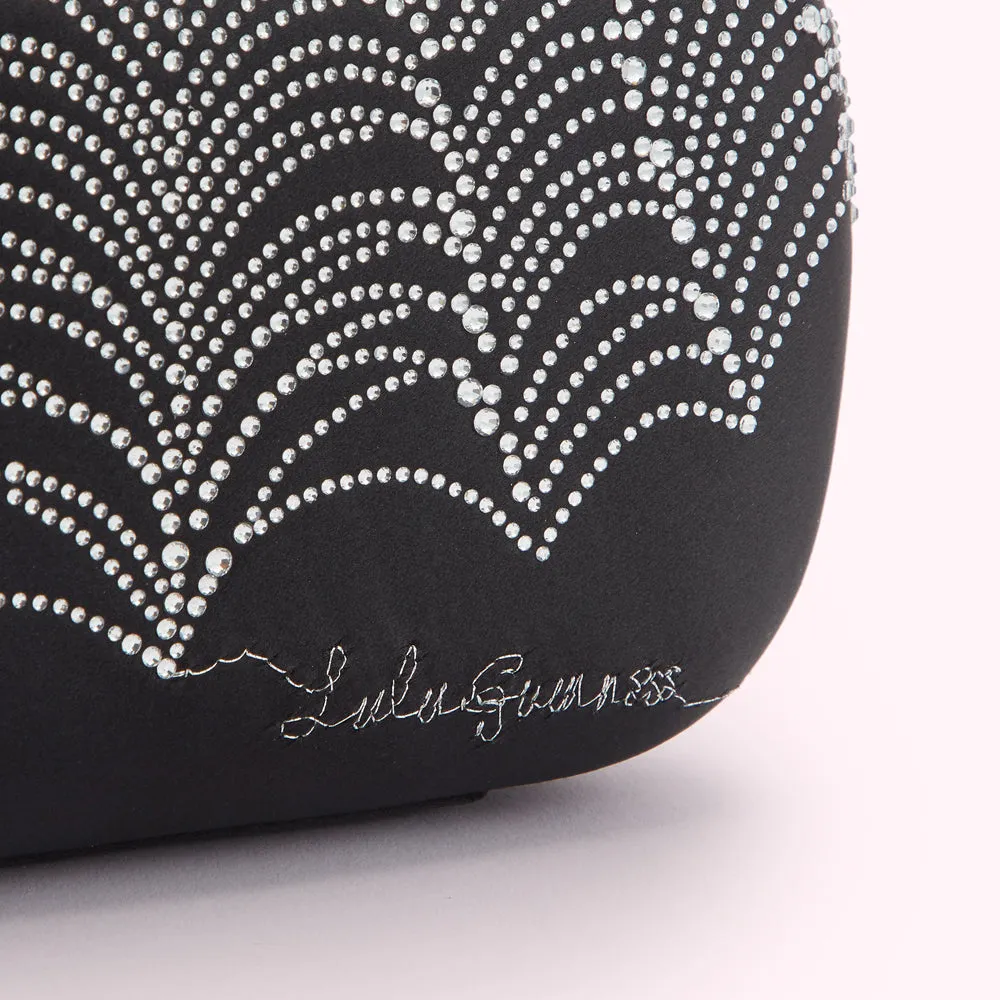 BLACK SATIN SPIDERS WEB MONROE CLUTCH BAG
