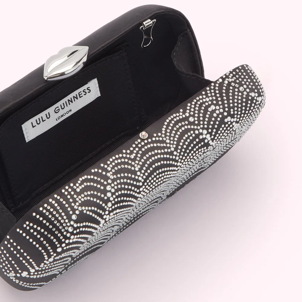 BLACK SATIN SPIDERS WEB MONROE CLUTCH BAG