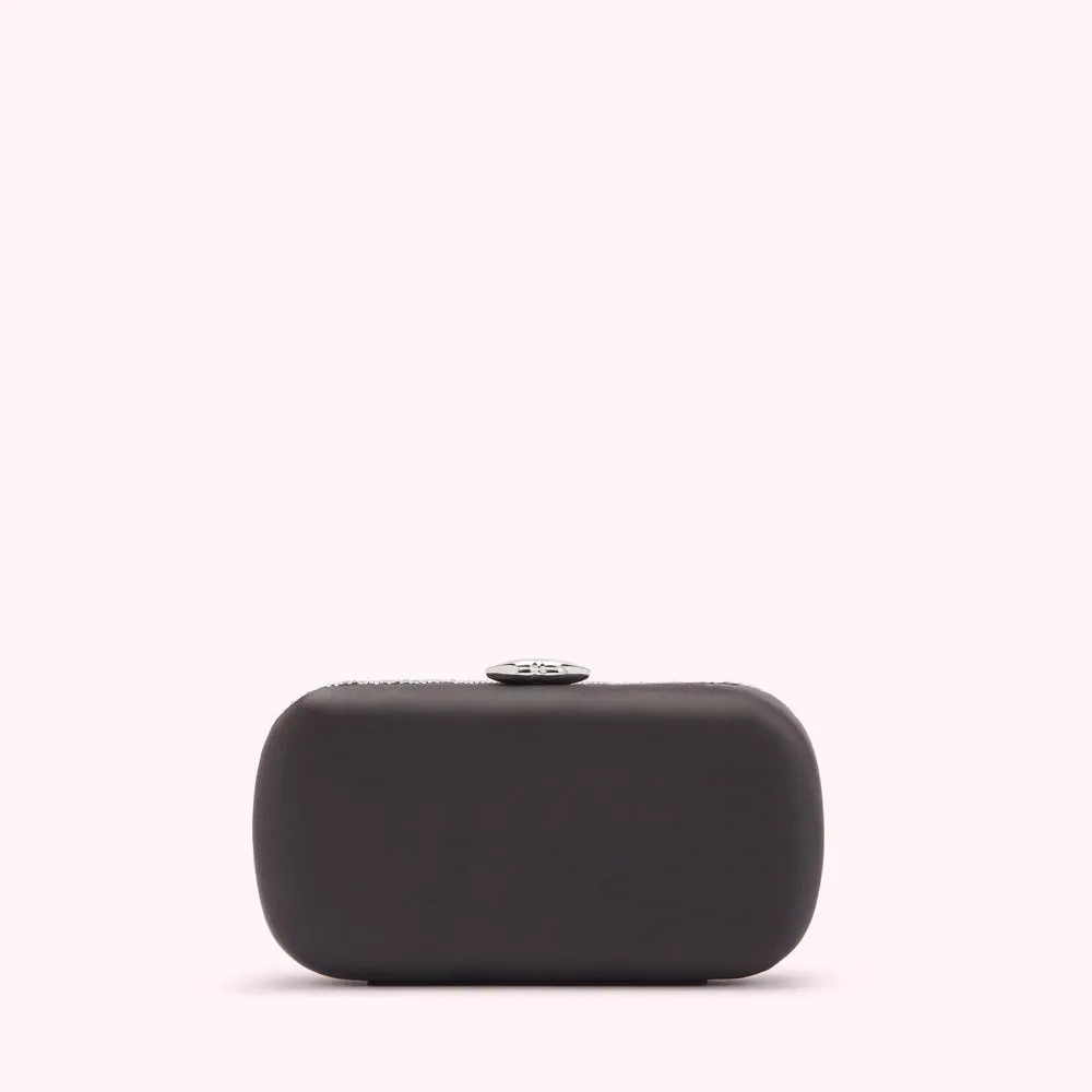 BLACK SATIN SPIDERS WEB MONROE CLUTCH BAG