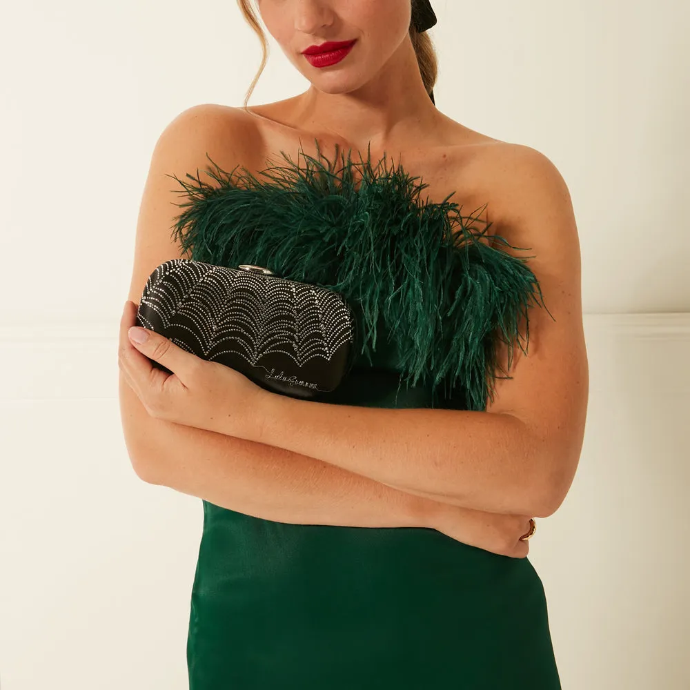 BLACK SATIN SPIDERS WEB MONROE CLUTCH BAG