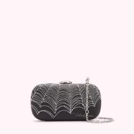 BLACK SATIN SPIDERS WEB MONROE CLUTCH BAG