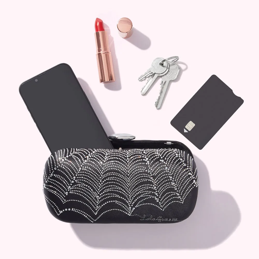 BLACK SATIN SPIDERS WEB MONROE CLUTCH BAG
