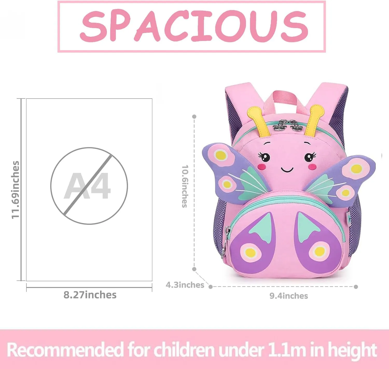 CAMTOP Cute Kids Toddler Backpack Girls Small 3D Cartoon School Bookbags Age 1-3 Daycare Nursary Travel Bags (Butterfly-Pink)