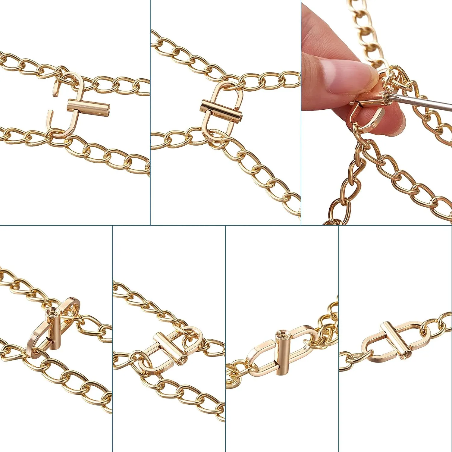 Cheriswelry 10pcs Adjustable Iron Buckles & 1pcs Iron Screwdriver 5 Colors Chain Strap Oval Length Chain Links Tiny Clip for Shorten Shoulder Crossbody Bags Making DIY Accessories Replacement Use