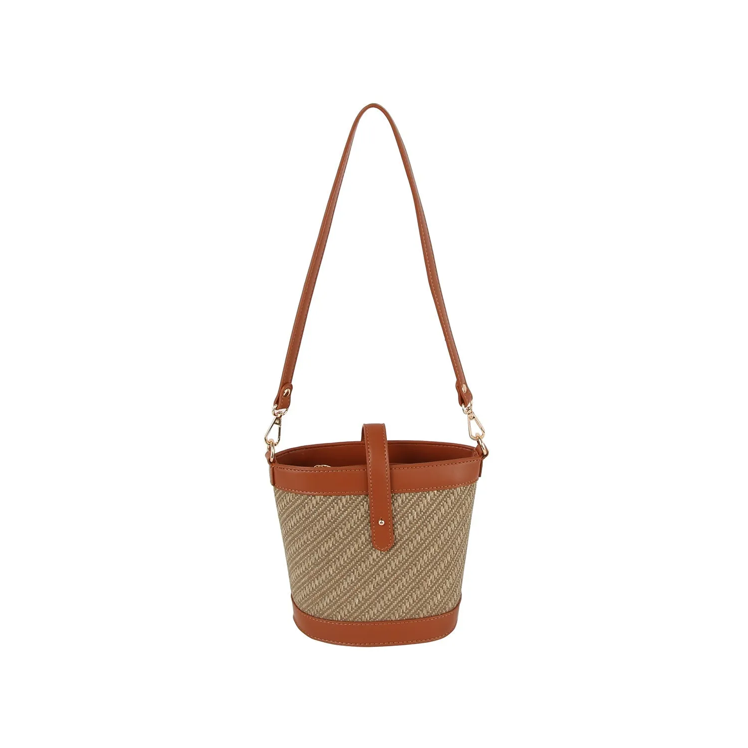 Classic diagonal pattern crossbody bucket bag