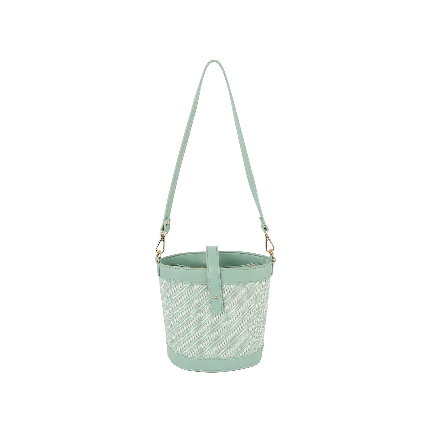 Classic diagonal pattern crossbody bucket bag