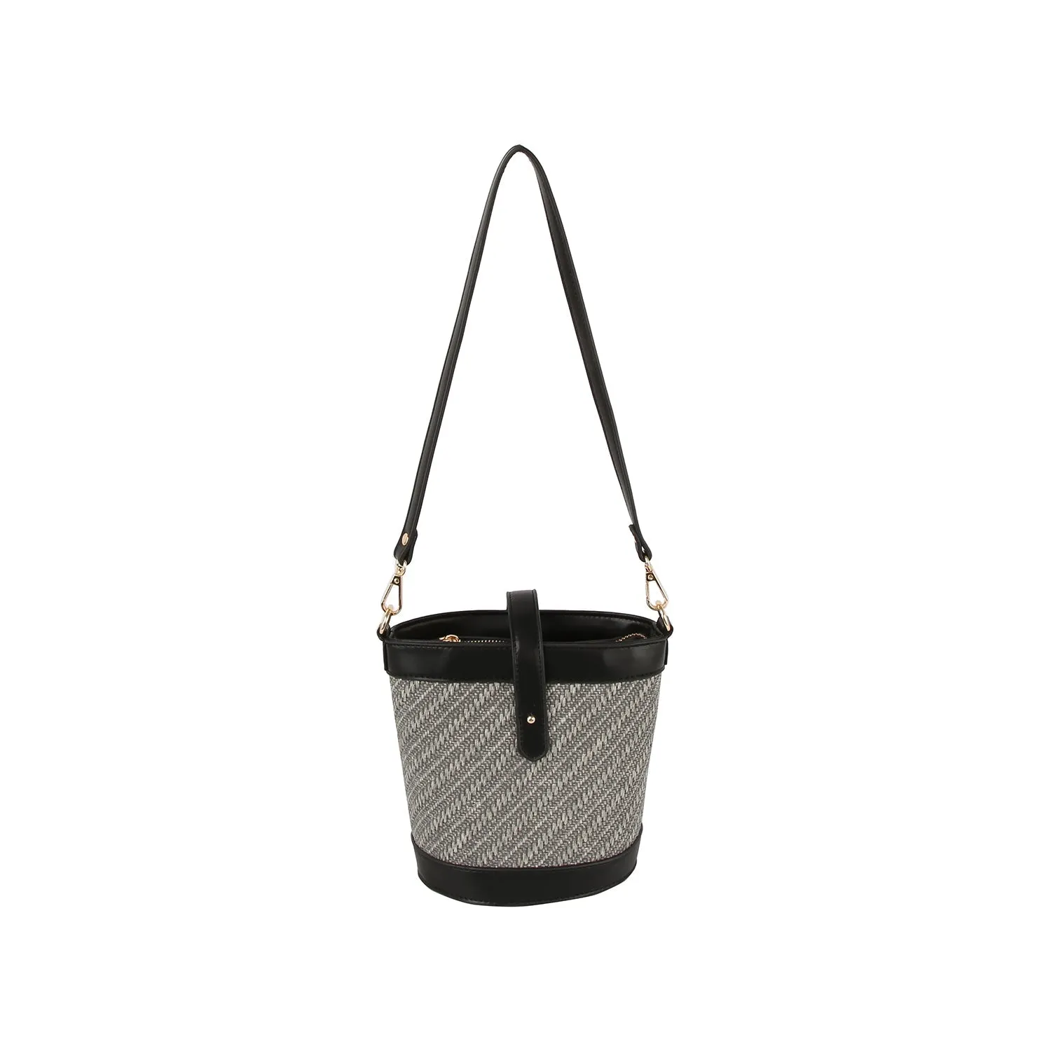Classic diagonal pattern crossbody bucket bag