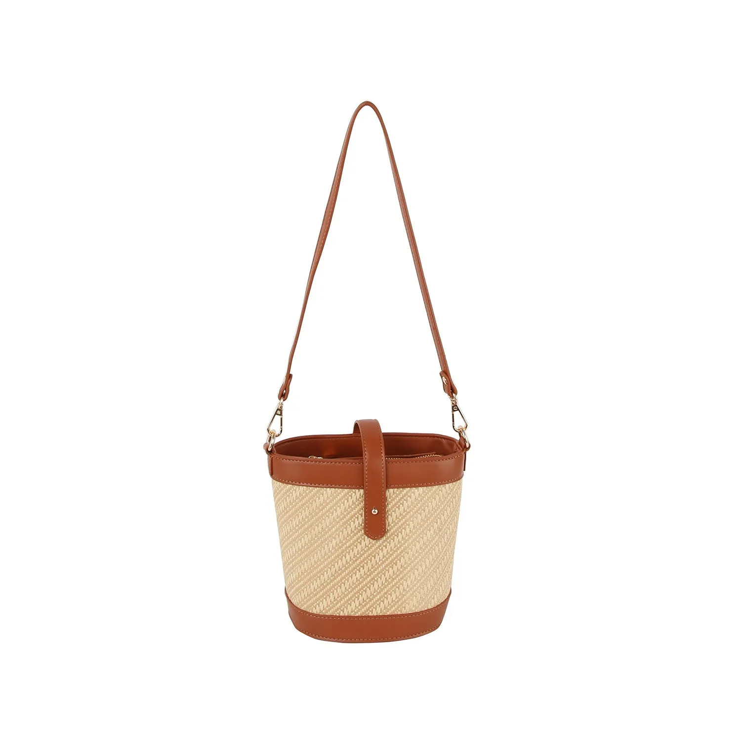 Classic diagonal pattern crossbody bucket bag