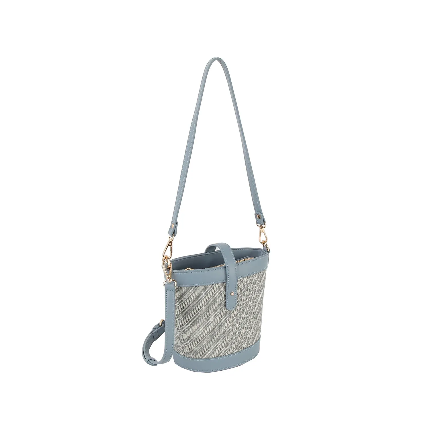 Classic diagonal pattern crossbody bucket bag