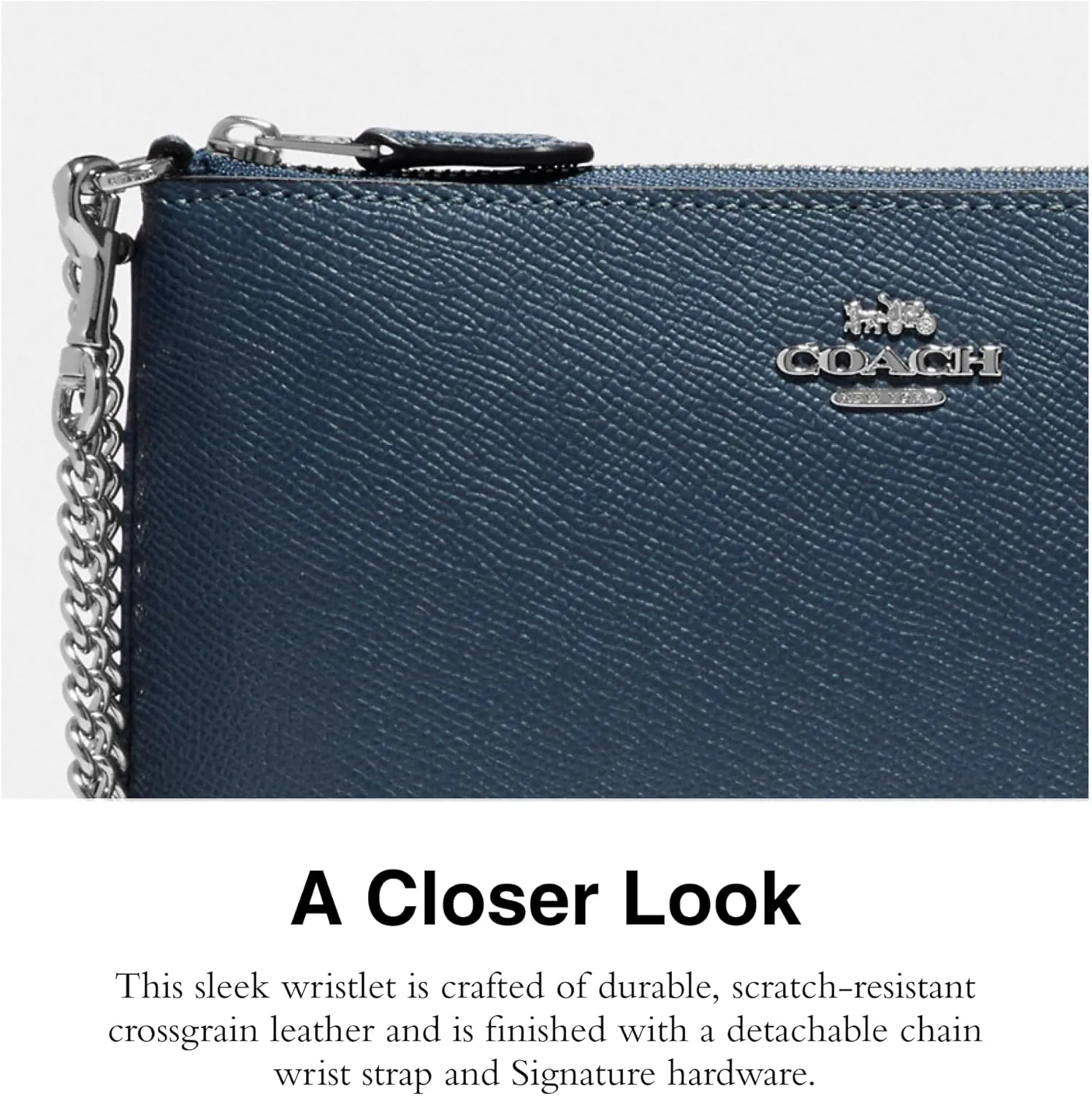 Coach Women's Crossgrain Leather Wristlet W Chain