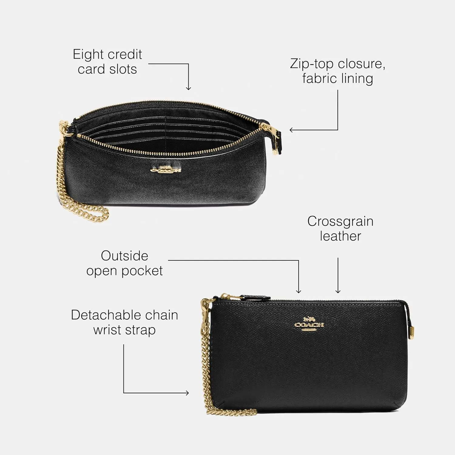Coach Women's Crossgrain Leather Wristlet W Chain