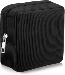 Corduroy Small Makeup Bag for Purse Solid Color Mini Makeup Zipper Pouch Travel Cosmetic Bag Coin Purse Cute Preppy Waterproof Portable Toiletry Storage Pouch Bag for Girl Women (Black)