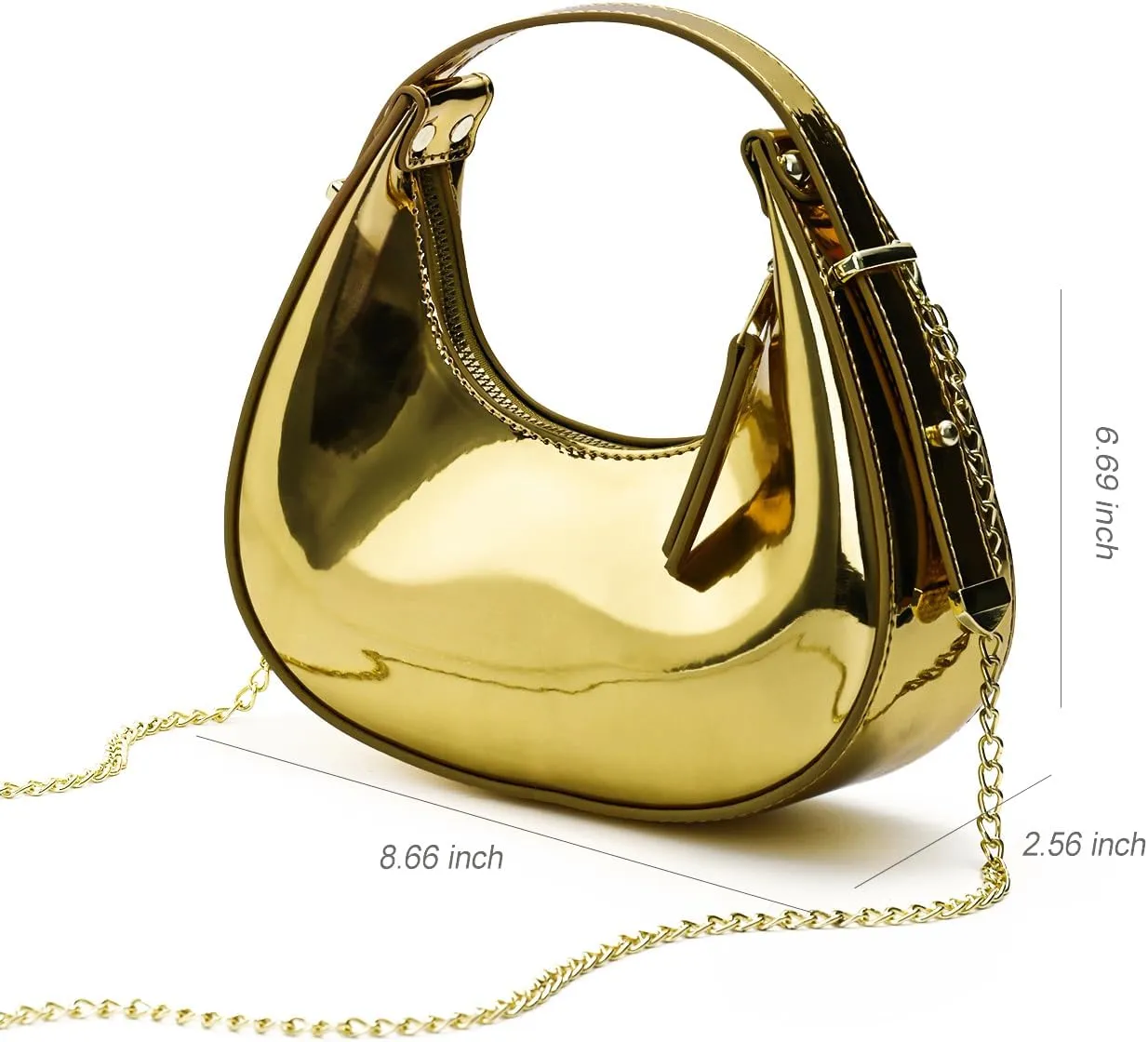 Cute Metallic Purses for Women Stylish Crescent Shoulder Bag Small Gold Crossbody Purse Patent Underarm Moon Bag