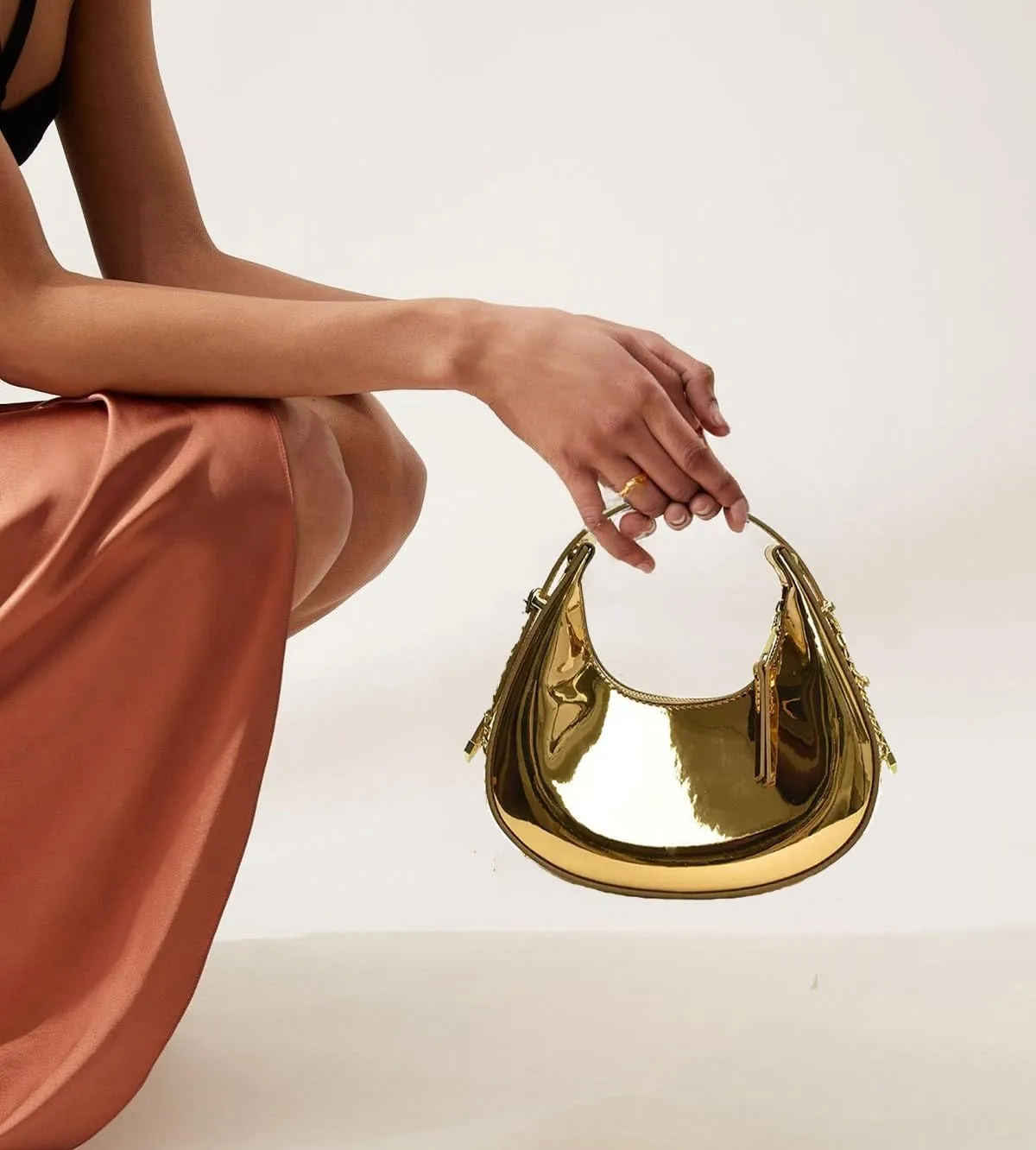 Cute Metallic Purses for Women Stylish Crescent Shoulder Bag Small Gold Crossbody Purse Patent Underarm Moon Bag