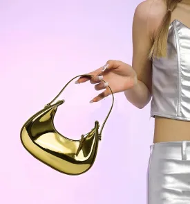 Cute Metallic Purses for Women Stylish Crescent Shoulder Bag Small Gold Crossbody Purse Patent Underarm Moon Bag