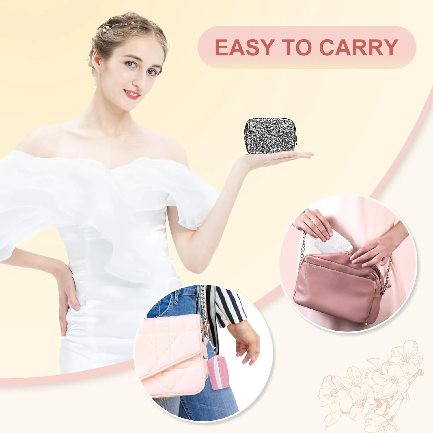 Desing Wish Shining Mini Makeup Bag for Purse Portable Lipstick Pouch Soft PU Leather Small Cosmetic Bag for Travel Cute Lipstick Bag for Chapsticks/Makeup/Keys/Earphones (Glitter Black)
