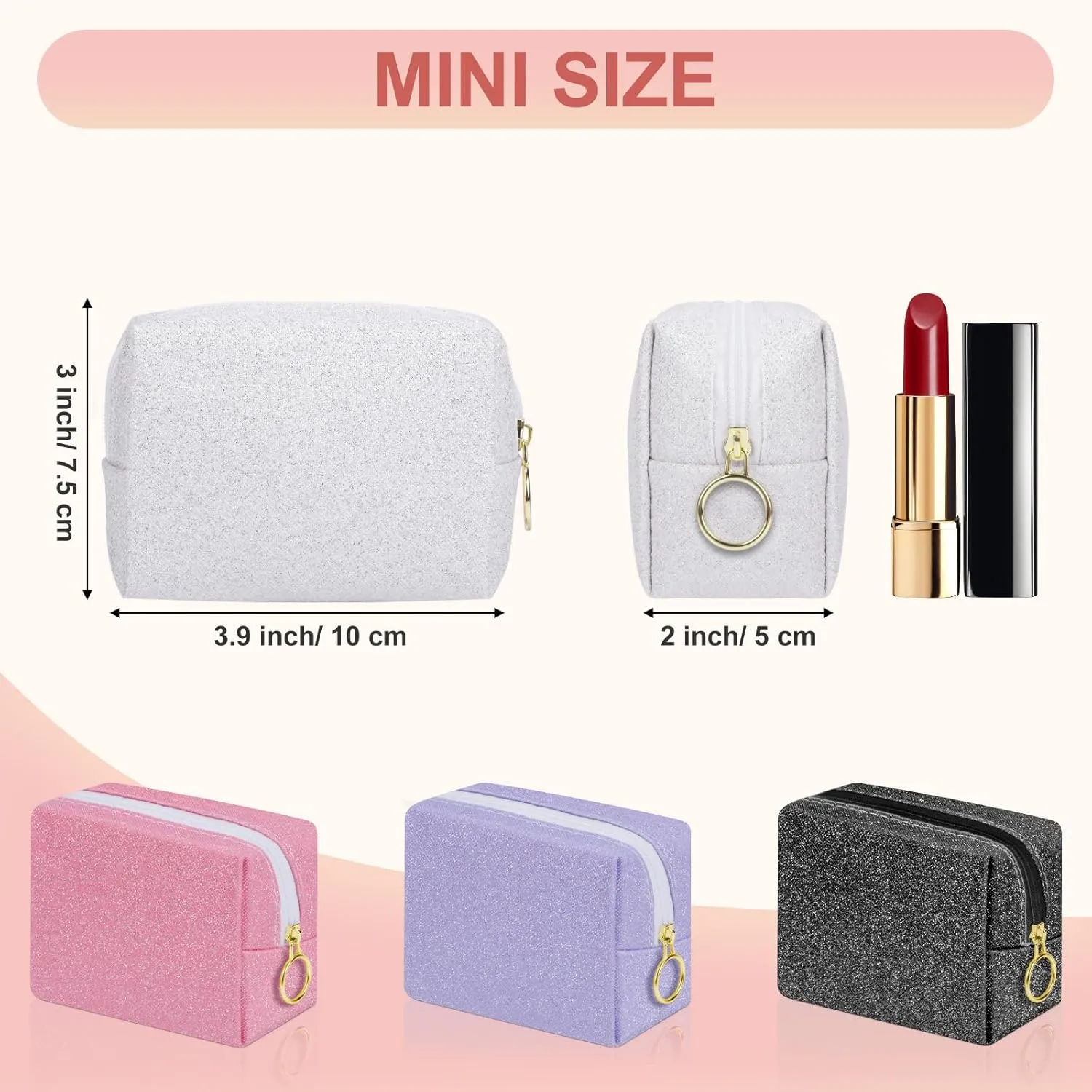 Desing Wish Shining Mini Makeup Bag for Purse Portable Lipstick Pouch Soft PU Leather Small Cosmetic Bag for Travel Cute Lipstick Bag for Chapsticks/Makeup/Keys/Earphones (Glitter Black)