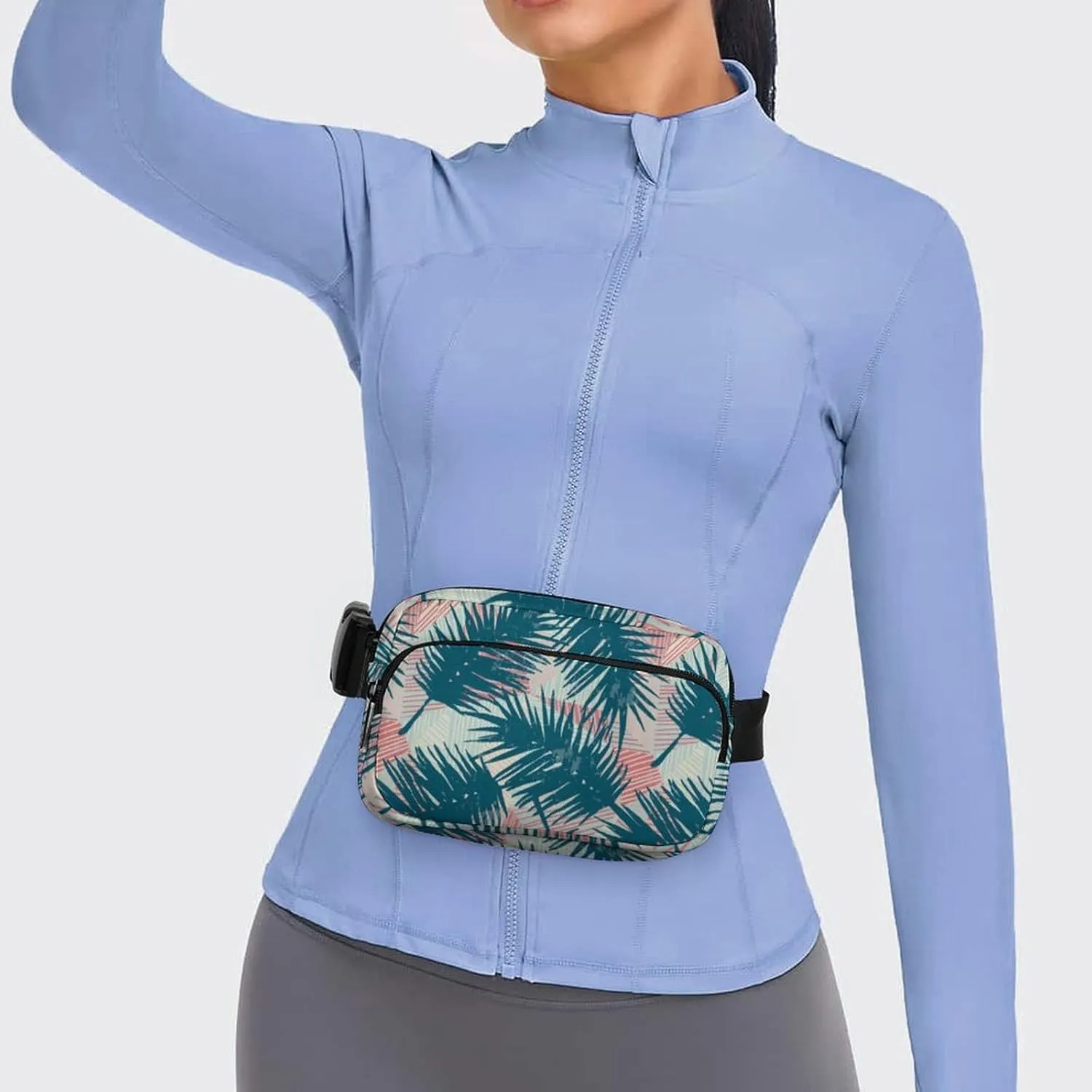 Exotic Palm Leaves Fanny Pack Belt Bag with Adjustable Strap Waist Packs Small Pouch Crossbody Bags for Hiking Running Cycling Traveling