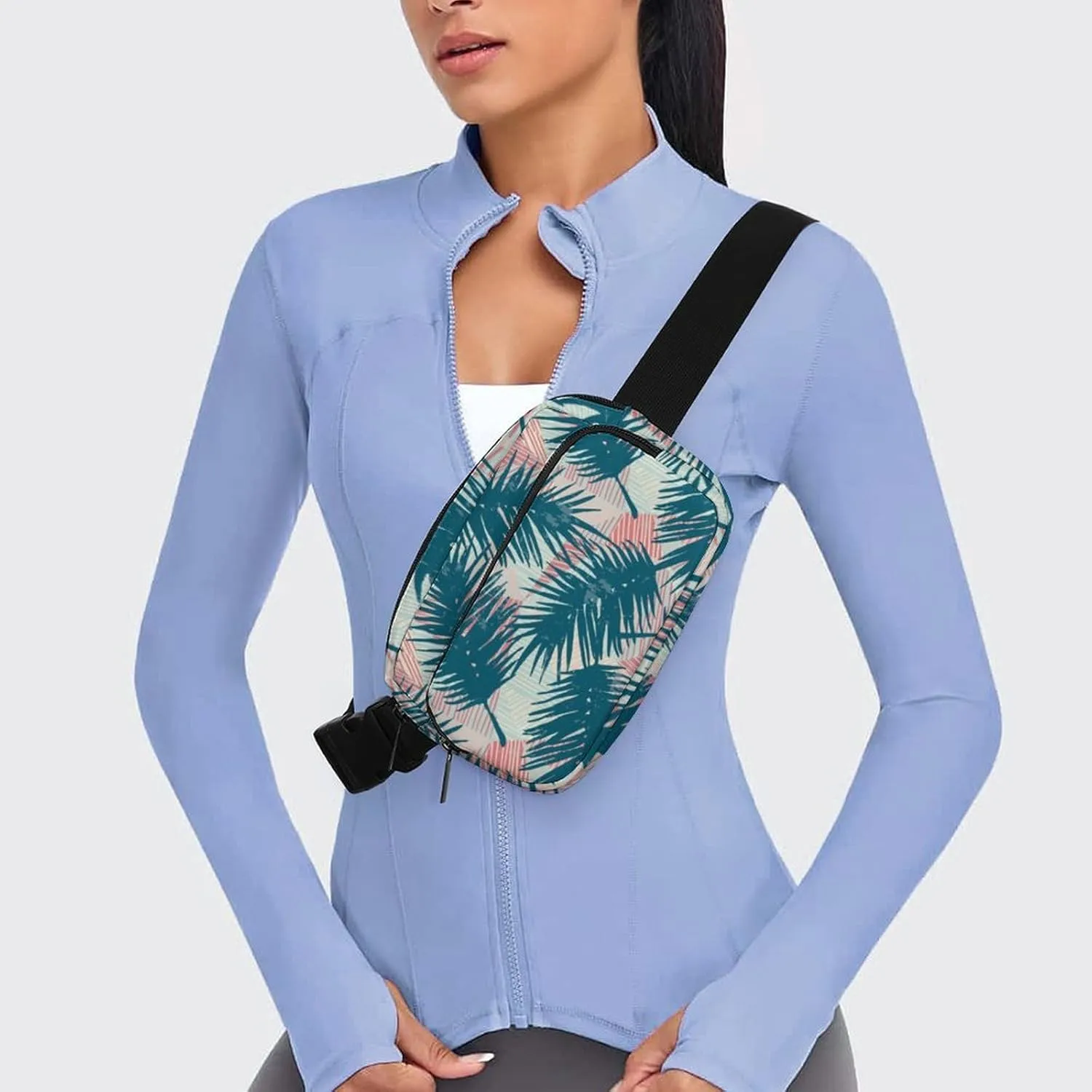 Exotic Palm Leaves Fanny Pack Belt Bag with Adjustable Strap Waist Packs Small Pouch Crossbody Bags for Hiking Running Cycling Traveling