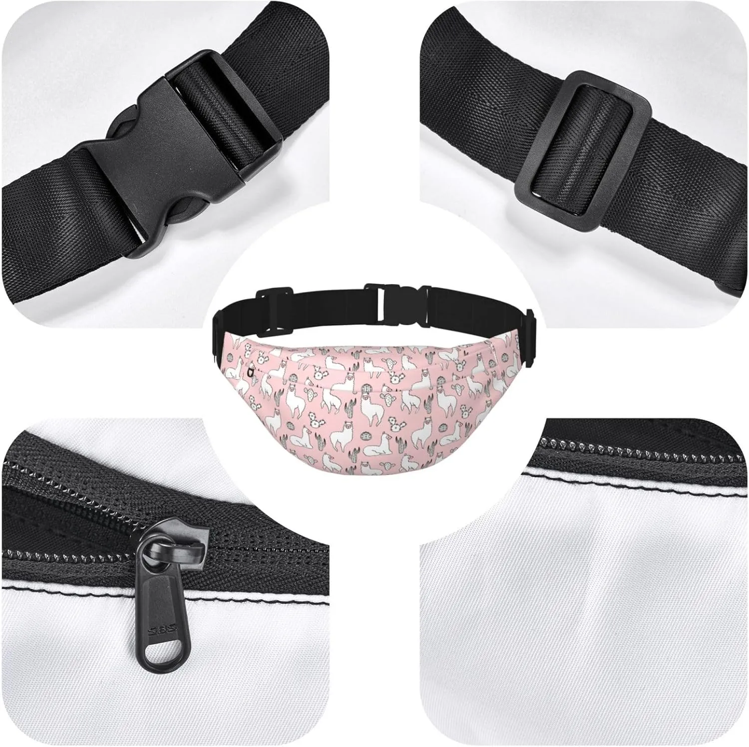 Fanny Pack for Women Men,Cute Llamas And Cactuses Large Crossbody Waist Pack Belt Bag for Workout Hiking Running Travel, Onesize