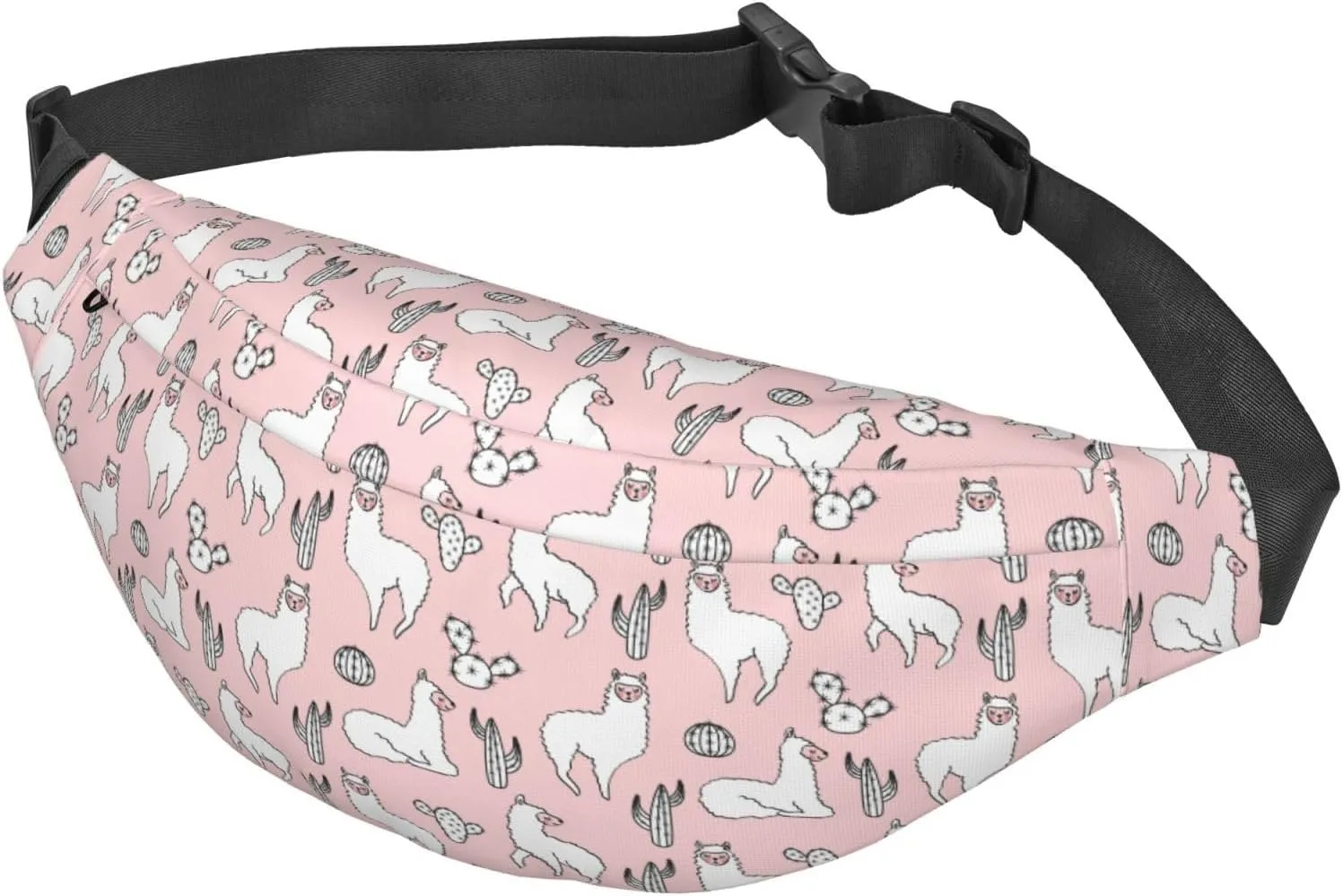 Fanny Pack for Women Men,Cute Llamas And Cactuses Large Crossbody Waist Pack Belt Bag for Workout Hiking Running Travel, Onesize