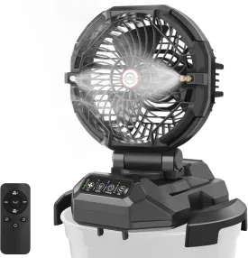 Gemce Portable Misting Fan, 30,000mAh Rechargeable Battery Powered, 4 Wind Speeds & 4 Misting Levels, Outdoor Cooling Fan for Patio, Camping, Compatible with 10-13in Water Bucket(Not Included)