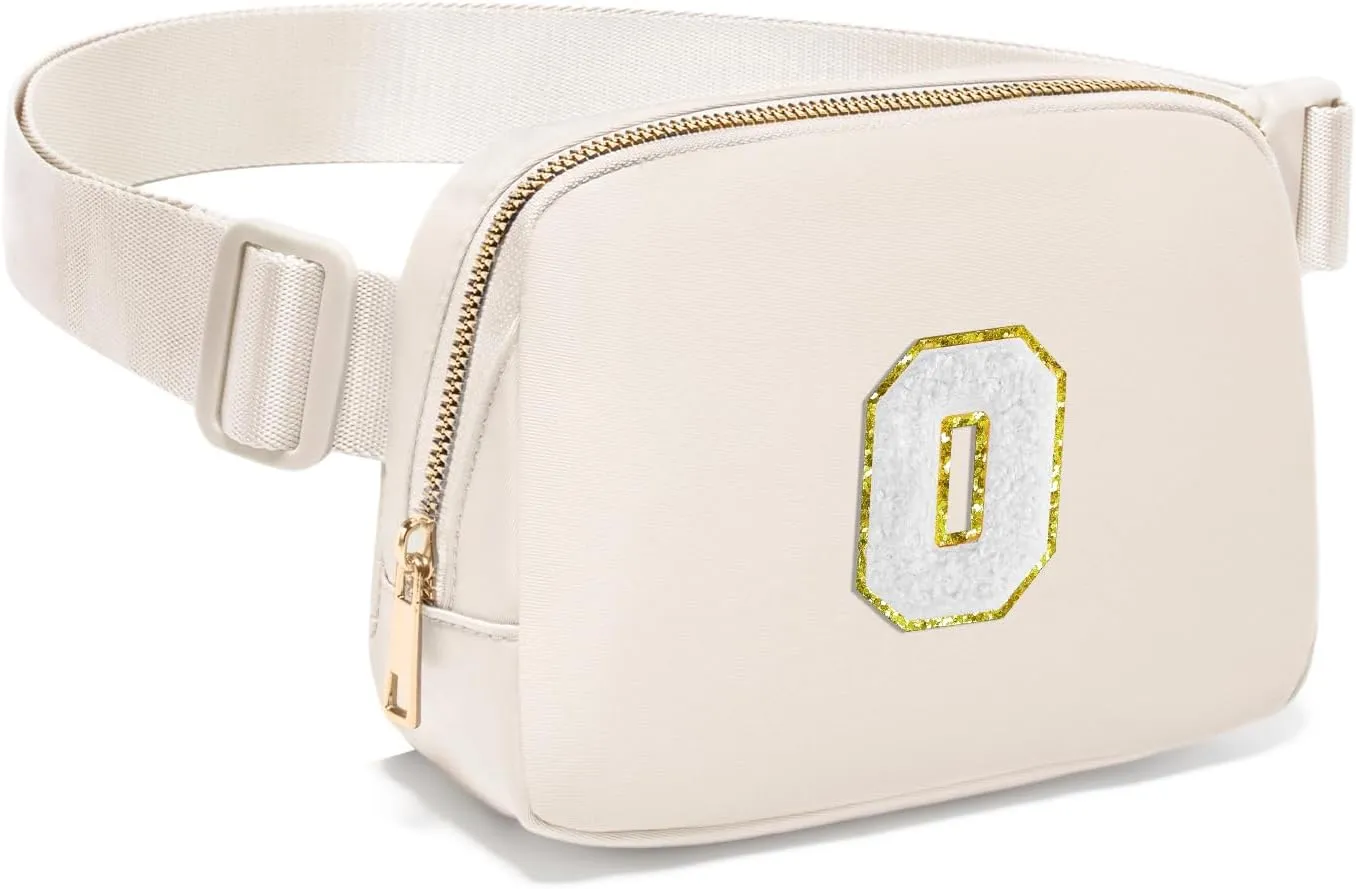 Gitus Birthday Gifts for 8 9 10 11 12 13 Year Old Girls Personalized Fanny Pack Crossbody Bags with Initial Letter Patch Belt Bag for Teen Girls Cute Trendy Stuff Travel Essentials (Ivory-O)