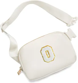Gitus Birthday Gifts for 8 9 10 11 12 13 Year Old Girls Personalized Fanny Pack Crossbody Bags with Initial Letter Patch Belt Bag for Teen Girls Cute Trendy Stuff Travel Essentials (Ivory-O)