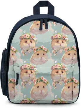 Hamster with Flower Cute Backpack Daily Casual Daypack Travel Mini Bag with Adjustable Strap Blue-style-32