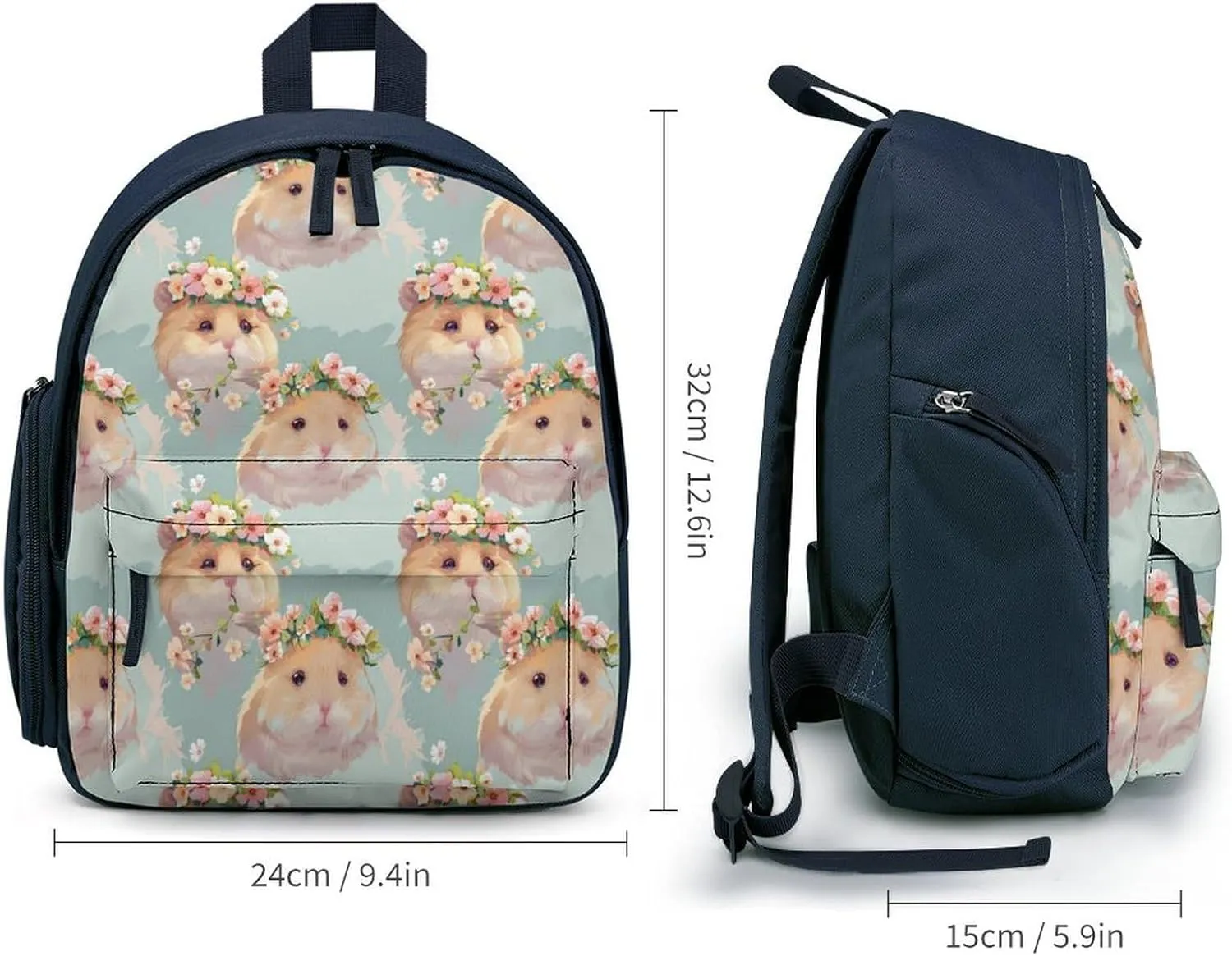 Hamster with Flower Cute Backpack Daily Casual Daypack Travel Mini Bag with Adjustable Strap Blue-style-32