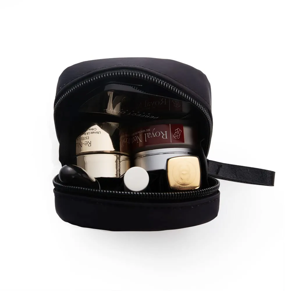 Hekyip Mini Cosmetic Bag, Travel Makeup Pouch, Portable Waterproof Cosmetic Pouch for Girls Women, Mini (Mini All Black)