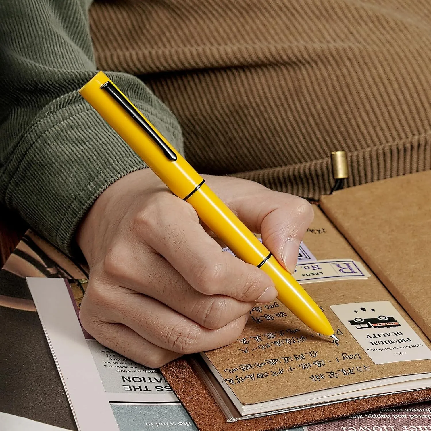 Hongdian C1 Fountain Pen Extra Fine Nib, Lemon Yellow & Classic Retro Design Metal Pen with Ink Converter