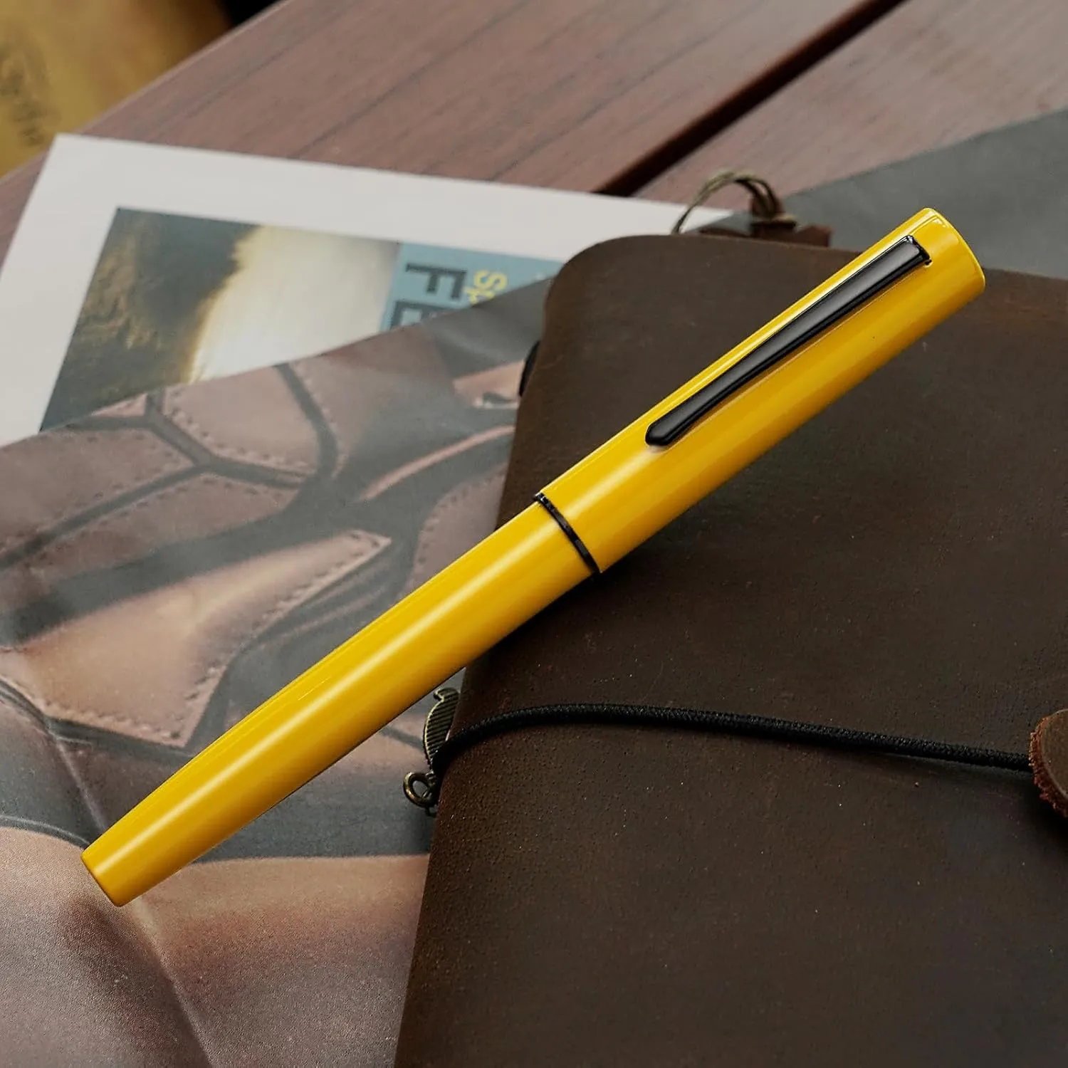 Hongdian C1 Fountain Pen Extra Fine Nib, Lemon Yellow & Classic Retro Design Metal Pen with Ink Converter