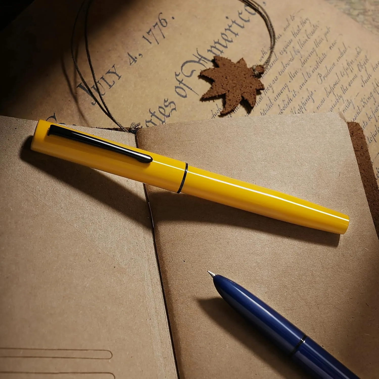 Hongdian C1 Fountain Pen Extra Fine Nib, Lemon Yellow & Classic Retro Design Metal Pen with Ink Converter