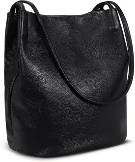 Iswee Genuine Leather Tote Bucket Bags Hobo Shoulder Bags Purse and Handbags for Women Trendy