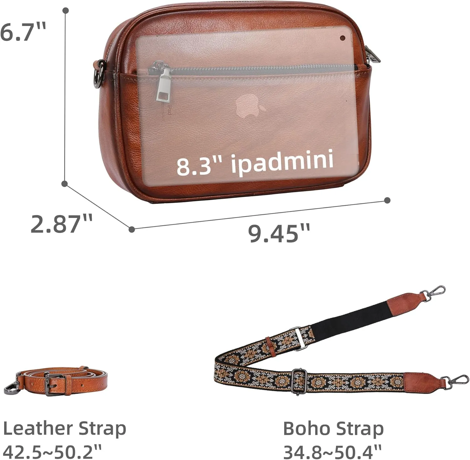 Iswee Leather Crossbody Bags for Women Vintage Shoulder Bag Small Satchel Purse Zippered Purse with Adjustable Strap