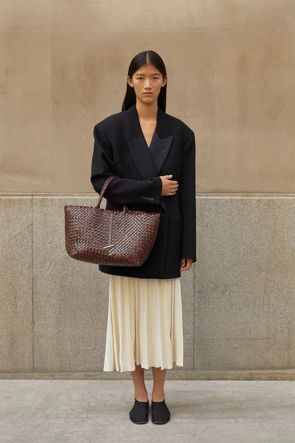 Large Leather Basket Dark Brown