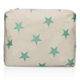 Medium Zipper Pack - Golden Shimmer Beige with Sea Green Multi Stars
