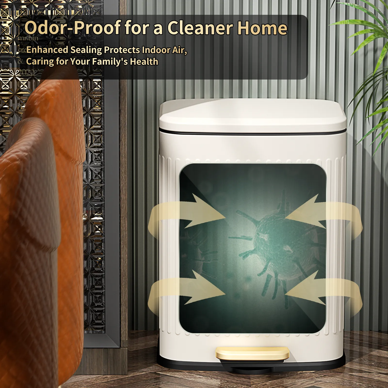 Metal Trash Can with Lid, 12L / 3.2gal Rectangle