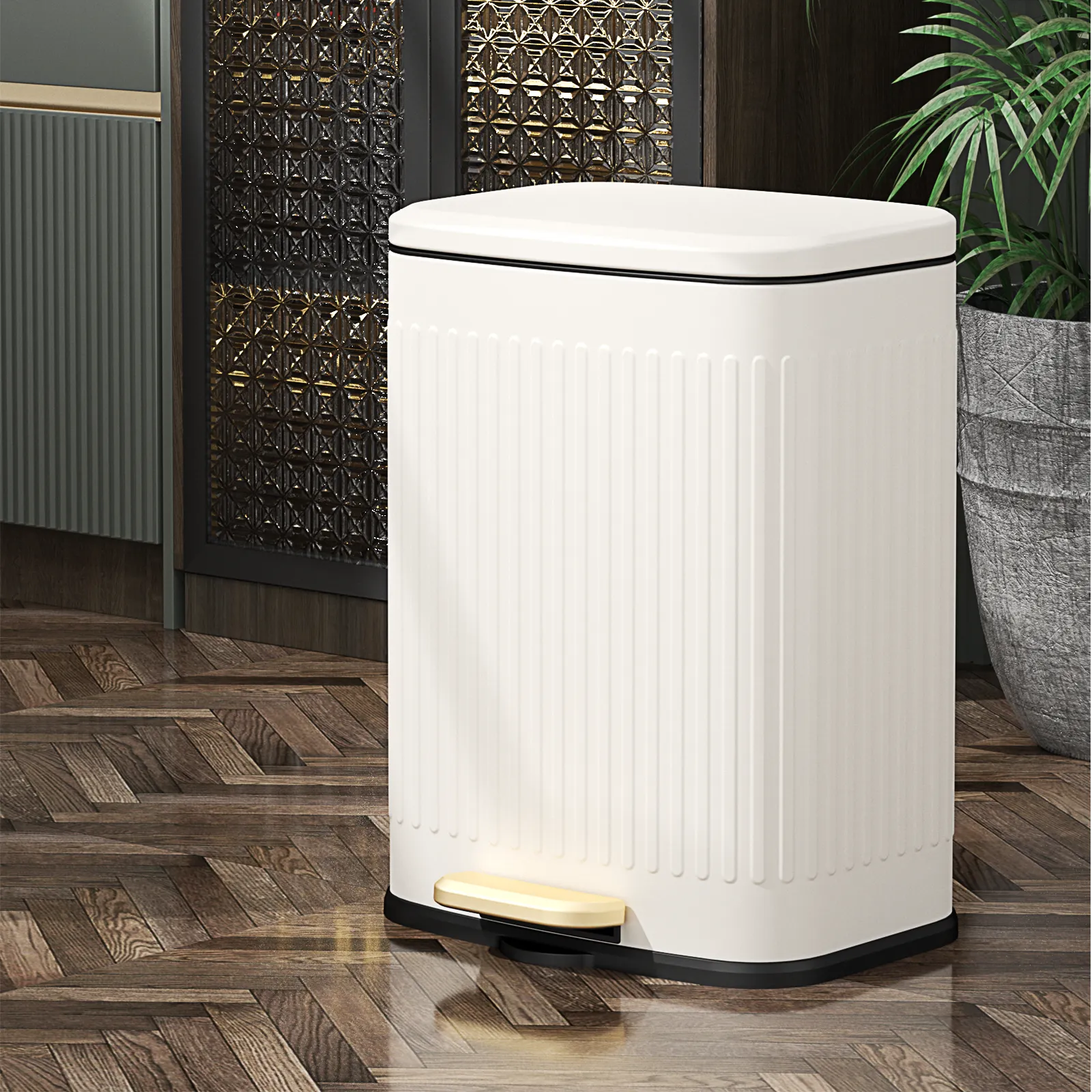 Metal Trash Can with Lid, 12L / 3.2gal Rectangle