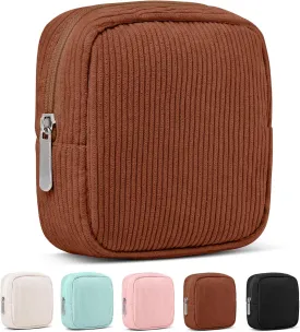 Mini Pouch for Purse  Small Corduroy Makeup Bag with Inner Pocket, Zipper Pouch for Essentials, Jewelry, and Cables  Perfect for Gifts and Daily Use, Brown