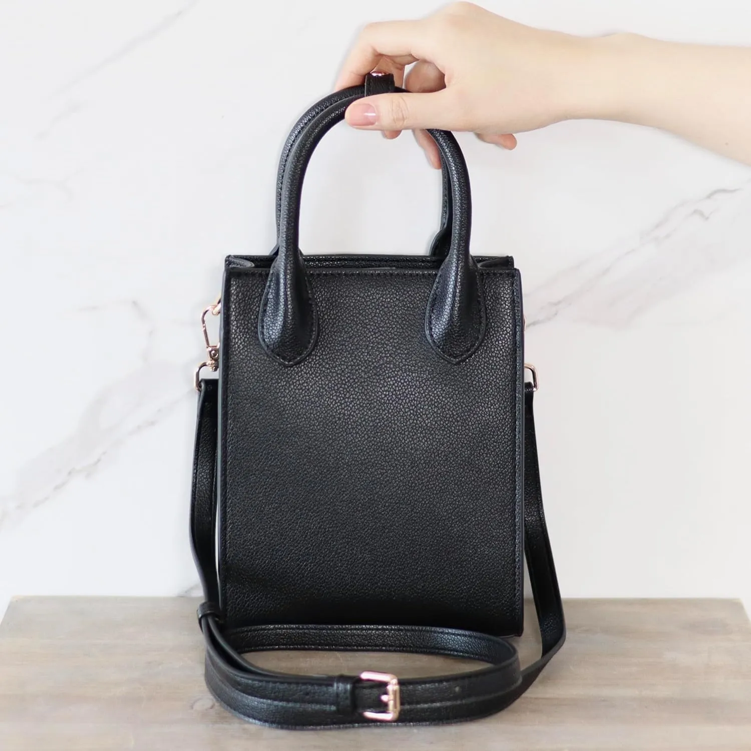 Mini Tote Crossbody Bag, Purse for Women and Girls with Adjustable Strap, Cardholder Pocket | Pebble Grain Vegan Leather