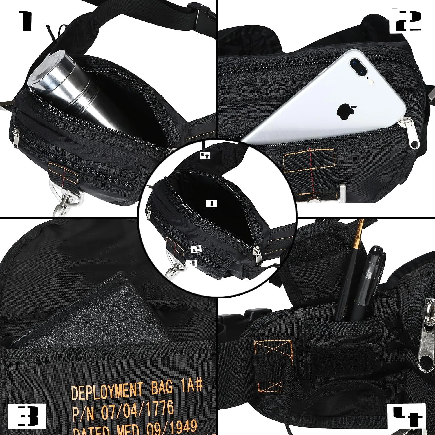 Parachute Buckles Rucksacks Small Deployment Bag Belt Bag Tactical Military Waist Fanny Pack (Black)