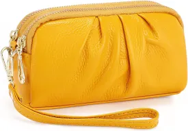 SENDEFN Leather Wristlet for Womens Wallet RFID Blocking Double Zip Cell Phone Clutch Purse
